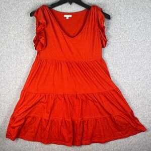 Max Studio Dress Women's‎ L Red Tiered Ruffle Sleeve Babydoll Scoop Neck Casual